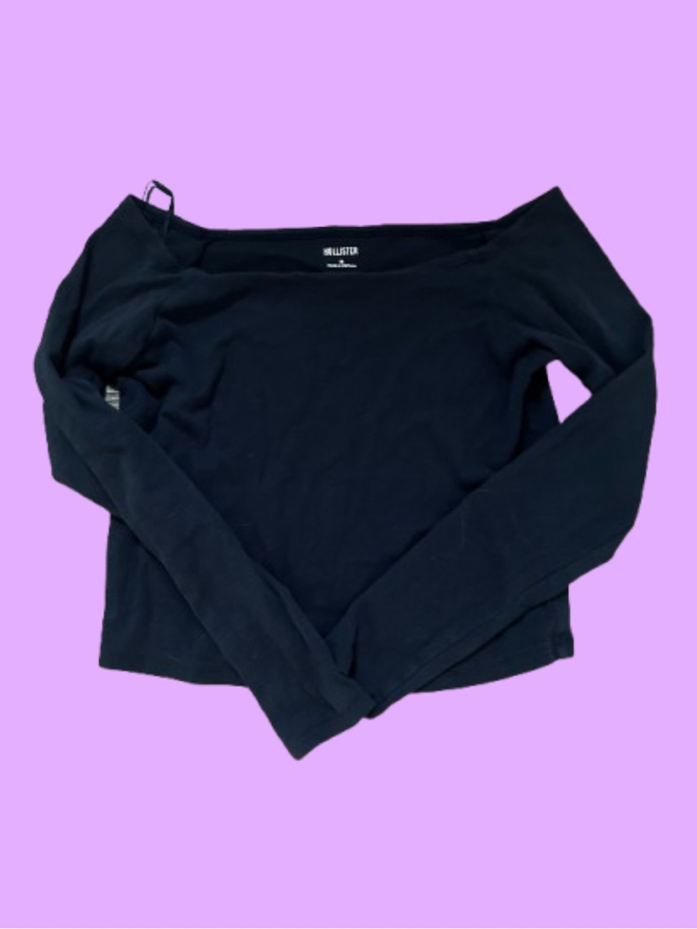 Hollister Navy Blue Off-the-Shoulder Long Sleeve Top